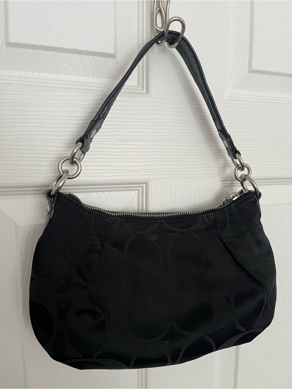 Coach Poppy Black Signature Jacquard Shoulder Bag Silver Hardware Y2K - Picture 4 of 14